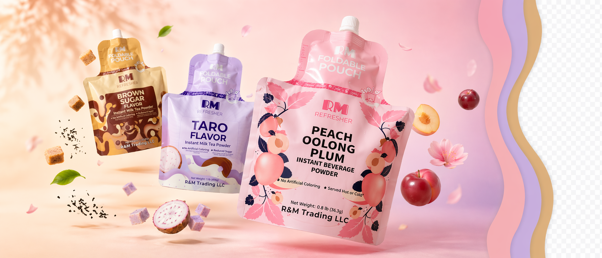 All three RM Refresher flavors together with a blended multicolor wave accent